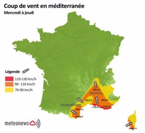 Coup de vent en Méditerranée mercredi et jeudi