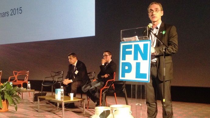 Thierry Roquefeuil, président de la Fnpl, lors de la clôture du 71e congrès de la Fnpl à Albi, jeudi 16 mars 2015.