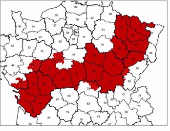 Les départements et cantons en zone intermédiaire. (©Ministère de l'agriculture)