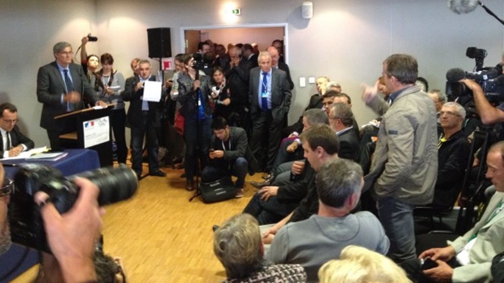 Au Sommet de l'élevage, Stéphane Le Foll, face à une centaine d'éleveurs et de représentants de la filière viande bovine. (©Terre-net Média)