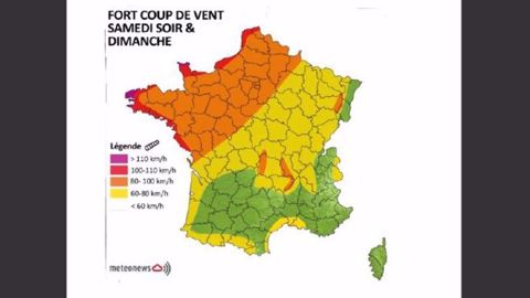 Carte de vigilance vent fort. (©MeteoNews)