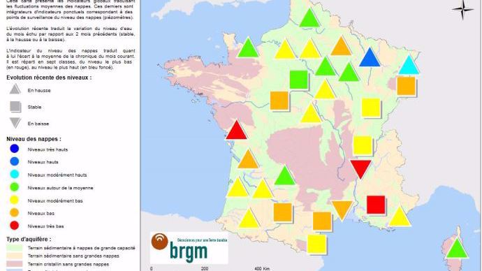 Carte sur la situation des nappes phréatiques au 1er janvier 2018.
