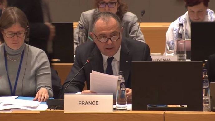 Didier Guillaume, le ministre français de l'agriculture, lors de la réunion des ministres de l'agriculture de l'Union européenne, lundi 28 janvier 2019.