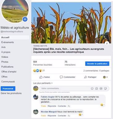 Commentaires sur la sécheresse sur Facebook