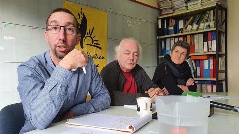 Nicolas Girod, porte-parole de la Confédération paysanne, aux côtés de Jean-François Périgné (trésorier) et Véronique Marchesseau (secrétaire nationale) lors d'une conférence de presse jeudi 23 janvier 2020.<br />(©Terre-net Média) Nicolas Girod, porte-parole de la Confédération paysanne, aux côtés de Jean-François Périgné (trésorier) et Véronique Marchesseau (secrétaire nationale) lors d'une conférence de presse jeudi 23 janvier 2020.<br />(©Terre-net Média)