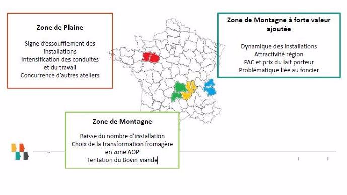 trois zones de production laitiere en france