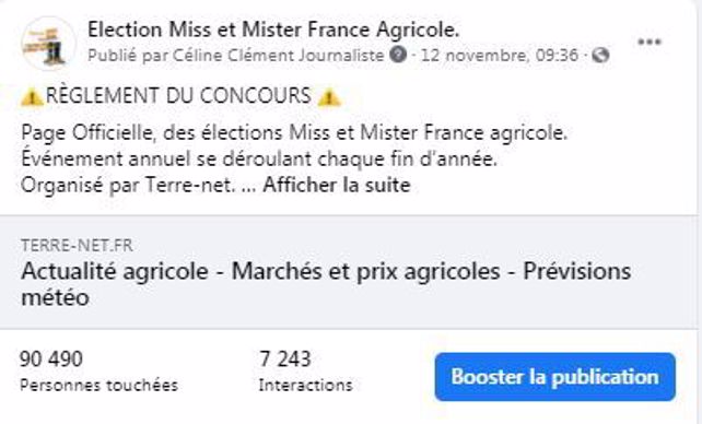 likes et commentaires page facebook election miss et mister france agricole