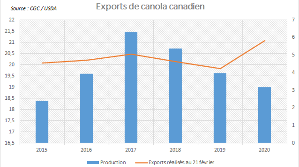 Exports de canola canadien.