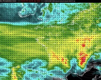 Cumul de pluie prévu en 48 h