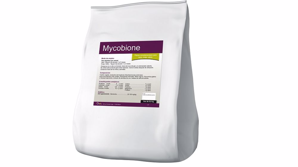 « Mycobione », le nouvel aliment complémentaire proposé par Obione à destination des troupeaux laitiers. (©Obione) « Mycobione », le nouvel aliment complémentaire proposé par Obione à destination des troupeaux laitiers. (©Obione)