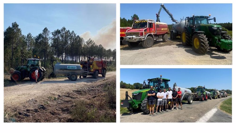 Les agriculteurs viennent en aide aux pompiers. (©Page Facebook de Jérémy Clerjeau)