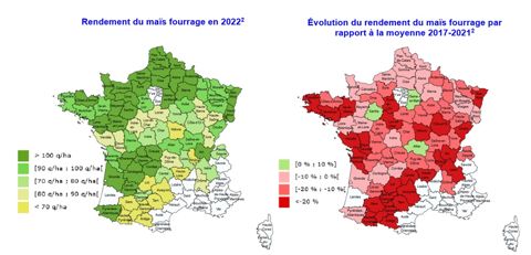 Cartes de rendements du maïs fourrage en France.