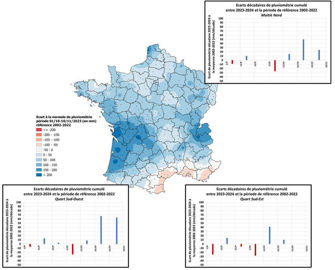 Ecart à la normale des précipitations cumulées entre le 1er octobre et le 10 novembre 2023