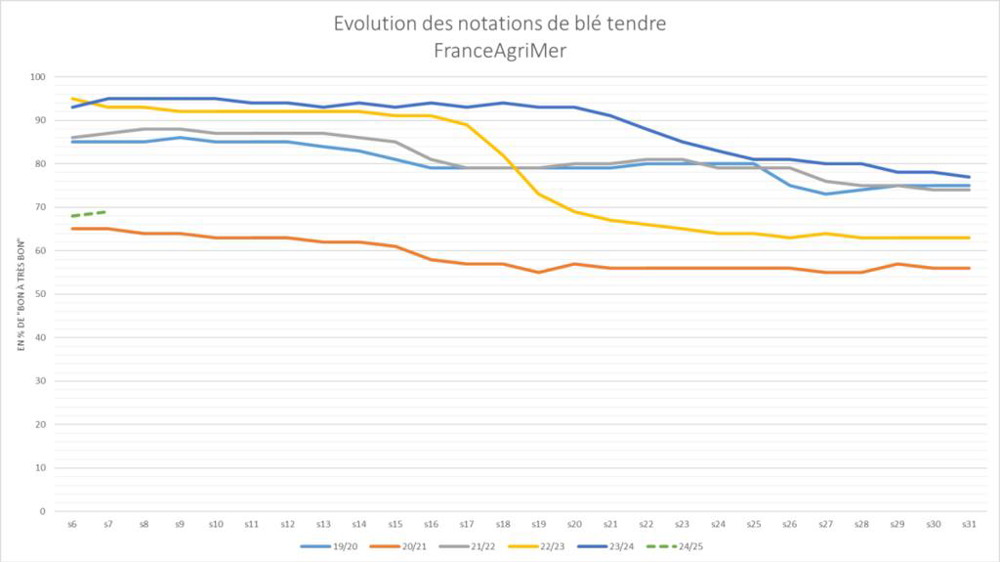 Les notations de blé tendre par FranceAgriMer sont encore très faibles.