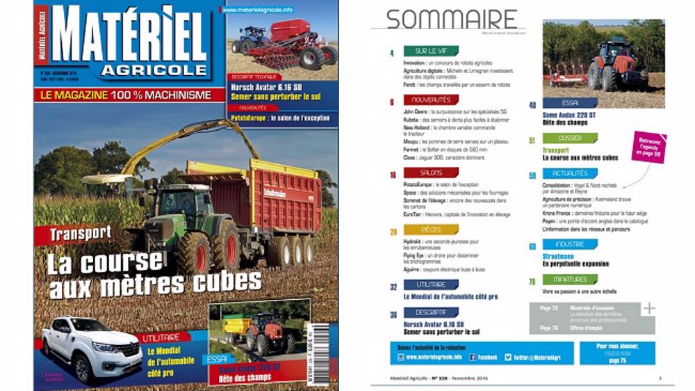 Matériel Agricole n°226 dans votre boîte aux lettres ou en kiosque ! Matériel Agricole n°226 dans votre boîte aux lettres ou en kiosque !