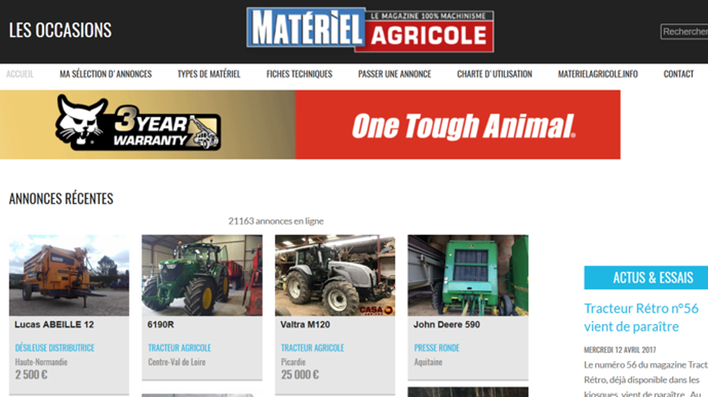 Matériel Agricole vous propose des nouvelles annonces de matériels d'occasion Matériel Agricole vous propose des nouvelles annonces de matériels d'occasion