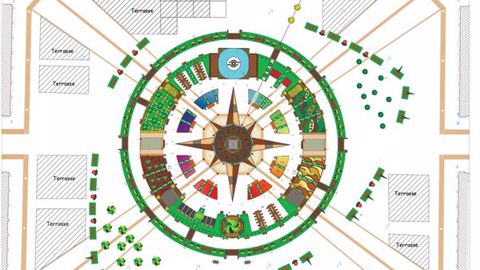 Le plan du Jardin éphémère de Nancy 2020, Terre ou désert. En forme d’œil géant avec sa pupille en rose des vents, il sera inauguré sur la place Stanislas le vendredi 11 septembre à 10 heures. Le plan du Jardin éphémère de Nancy 2020, Terre ou désert. En forme d’œil géant avec sa pupille en rose des vents, il sera inauguré sur la place Stanislas le vendredi 11 septembre à 10 heures.