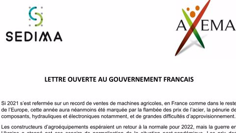 L'Axema et le Sedima adressent une lettre ouverte au gouvernement L'Axema et le Sedima adressent une lettre ouverte au gouvernement