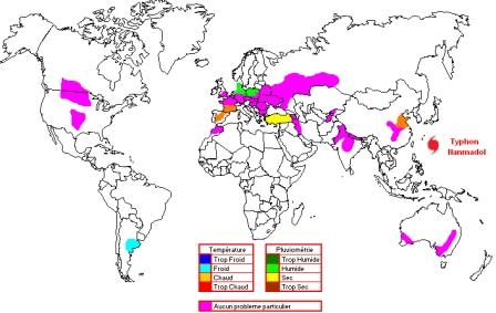 Vue globale des conditions météo dans le monde.
