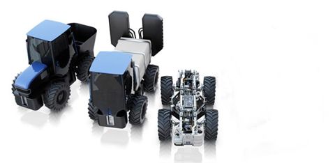 Sur la plateforme AVL, le pack de batteries installé à l’avant fournit 75 kW, dont 50 kW sont utilisés pour alimenter un essieu moteur et 25 kW sont consacrés à la direction et à l’alimentation électro-hydraulique des outils. © AVL