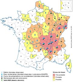 Carte sur le niveau de risque par rapport à la sécheresse, présentée lors du Comité national de l'eau le 14 mai 2020. © Ministère de la Transition écologique
