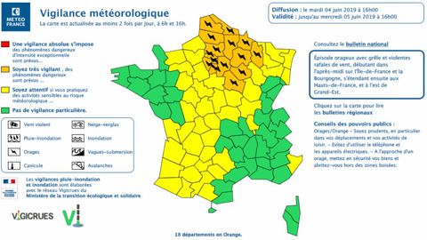 18 départements en alerte pour des orages 18 départements en alerte pour des orages