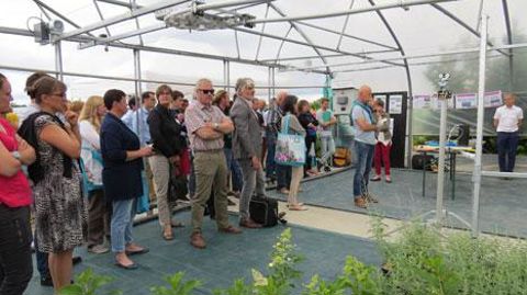 Lors des portes ouvertes de la station d'expérimentation Arexhor Sud-Ouest GIE Fleurs & Plantes, fin juin 2016, la firme Pyrène Automation a présenté plusieurs solutions simples de thigmomorphogénèse devant un parterre d'adhérents intéressés. (c)Odile Maillard Lors des portes ouvertes de la station d'expérimentation Arexhor Sud-Ouest GIE Fleurs & Plantes, fin juin 2016, la firme Pyrène Automation a présenté plusieurs solutions simples de thigmomorphogénèse devant un parterre d'adhérents intéress
