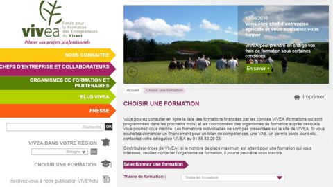Vivea met en oeuvre de multiples dispositifs de formation et de prise en charge pour les chefs d'exploitations agricoles, accessibles depuis le site internet www.vivea.fr  Vivea met en oeuvre de multiples dispositifs de formation et de prise en charge pour les chefs d'exploitations agricoles, accessibles depuis le site internet www.vivea.fr 