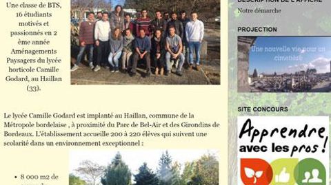 Lauréats du premier prix pour la « meilleure communication globale via un blog », les élèves en BTS aménagements paysagers du lycée Camille-Godard, au Haillan (33), ont travaillé sur un projet destiné à donner une nouvelle vie à un cimetière.(c)Blog Le Haillan Lauréats du premier prix pour la « meilleure communication globale via un blog », les élèves en BTS aménagements paysagers du lycée Camille-Godard, au Haillan (33), ont travaillé sur un projet destiné à donner une nouvelle vie à un cimetiè
