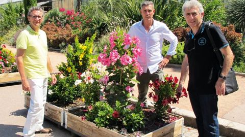 De gauche à droite : Dominique Peyrard, responsable technique du parc de la Tête d'or et du fleurissement, à Lyon (69), Bernard Darfeuille, responsable technique et opérationnel de la station Ratho, à Brindas (69), et Philippe Eyraud, multiplicateur, producteur et adhérent du Ratho.