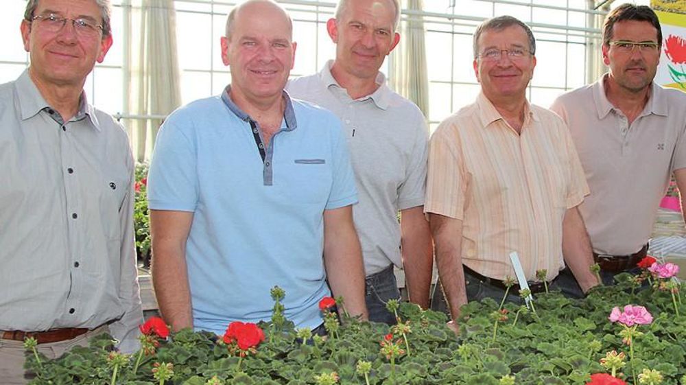 Les dirigeants des deux entreprises horticoles angevines ont décidé d'unir leurs forces pour préparer l'avenir et adapter leurs établissements à un marché en mutation. De gauche à droite : Louis-Luc Bellard, Emmanuel Crochet, Benoît Gallard, Pascal Bellard, Éric Baranger.PHOTO : BELLARD-CROCHET Les dirigeants des deux entreprises horticoles angevines ont décidé d'unir leurs forces pour préparer l'avenir et adapter leurs établissements à un marché en mutation. De gauche à droite : Louis-Luc Bellard, Emmanuel Crochet, Benoît Gallard, Pascal Bellard, Éric Baranger.PHOTO : BELLARD-CROCHET