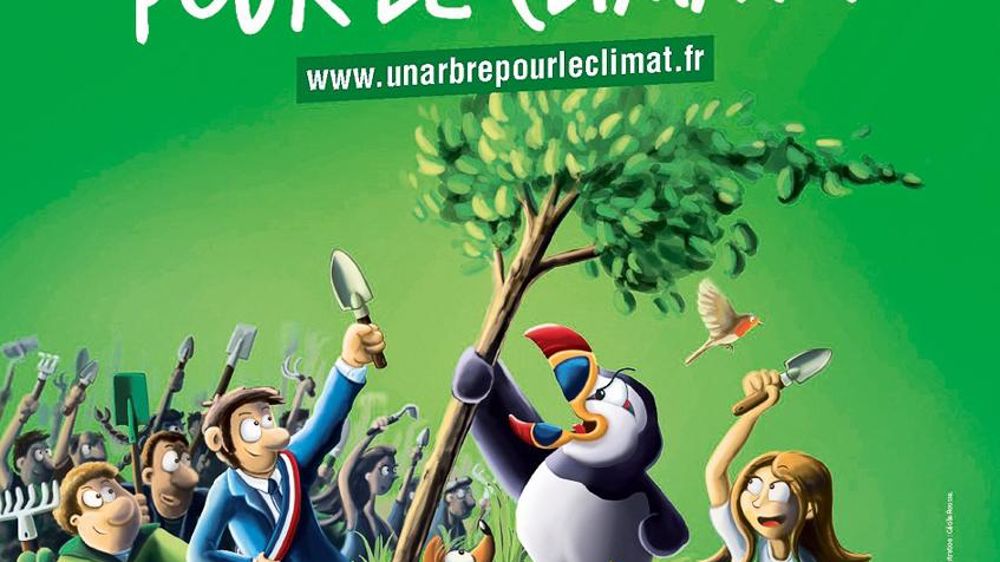 Sensibiliser et fédérer le plus grand nombre autour de l'enjeu climatique, telle est l'ambition de l'opération « Un arbre pour le climat ». L'affiche promotionnelle invite à se connecter sur le site unarbrepourleclimat.fr pour y découvrir les modalités de participation. Sensibiliser et fédérer le plus grand nombre autour de l'enjeu climatique, telle est l'ambition de l'opération « Un arbre pour le climat ». L'affiche promotionnelle invite à se connecter sur le site unarbrepourleclimat.fr pour y découvrir les modalités de participation.
