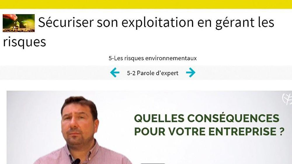 D'ores et déjà en ligne, douze vidéos présentent des témoignages d'agriculteurs sur la gestion des risques sanitaires, de santé-sécurité, environnementaux et économiques. Elles sont chaque fois suivies d'un avis d'expert. D'ores et déjà en ligne, douze vidéos présentent des témoignages d'agriculteurs sur la gestion des risques sanitaires, de santé-sécurité, environnementaux et économiques. Elles sont chaque fois suivies d'un avis d'expert.