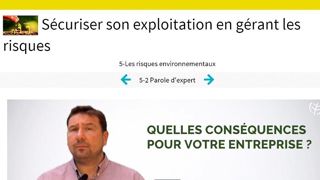 D'ores et déjà en ligne, douze vidéos présentent des témoignages d'agriculteurs sur la gestion des risques sanitaires, de santé-sécurité, environnementaux et économiques. Elles sont chaque fois suivies d'un avis d'expert. D'ores et déjà en ligne, douze vidéos présentent des témoignages d'agriculteurs sur la gestion des risques sanitaires, de santé-sécurité, environnementaux et économiques. Elles sont chaque fois suivies d'un avis d'expert.