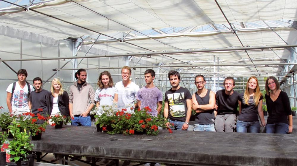 De gauche à droite : Rémy Tourrette, Helios Serrano Lopez et Léa Parsy (élèves de seconde année de BTS) ont parrainé la promotion 2011-2013 composée de Kentin Bardin, Nathan Lapeyre, Stéphane Bartout, Arno François, Florian Chautard, Laurent Martin, Louis Cannat, Julie Jouve, Manon Maymard, et Clément Barthe (absent le jour où cette photo a été prise). Les serres presque vides témoignent des bonnes ventes réalisées par les étudiants. De gauche à droite : Rémy Tourrette, Helios Serrano Lopez et Léa Parsy (élèves de seconde année de BTS) ont parrainé la promotion 2011-2013 composée de Kentin Bardin, Nathan Lapeyre, Stéphane Bartout, Arno François, Florian Chautard, Laurent Martin, Louis Cannat, Julie Jouve, Manon Maymard, et Clément Barthe (absent le jour où cette photo a été prise). Les serres presque vides témoignent des bonnes ventes réalisées par les étudiants.