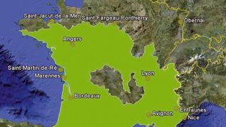 Les treize villes partenaires du projet Alterpro pour l'année 2011 et, en vert, les régions touchées par la processionnaire du pin en 2010.PHOTO : INRA AVIGNON
