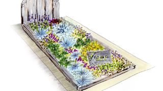 Ce petit jardin de lavande fleurie, « Le jardin de Rosa G. », a été dédié àune vieille dame de souche irlandaise. Les épis de schiste qui constituent lastèle rendent hommage aux pierres levées et aux ardoises violettes de ValentiaIsland, dont elle était originaire. Une mosaïque dans des tonalités bleues etvertes, comme un petit ruisseau, traverse la plaque gravée à sonnom.