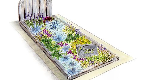 Ce petit jardin de lavande fleurie, « Le jardin de Rosa G. », a été dédié àune vieille dame de souche irlandaise. Les épis de schiste qui constituent lastèle rendent hommage aux pierres levées et aux ardoises violettes de ValentiaIsland, dont elle était originaire. Une mosaïque dans des tonalités bleues etvertes, comme un petit ruisseau, traverse la plaque gravée à sonnom. Ce petit jardin de lavande fleurie, « Le jardin de Rosa G. », a été dédié àune vieille dame de souche irlandaise. Les épis de schiste qui constituent lastèle rendent hommage aux pierres levées et aux ardoises violettes de ValentiaIsland, dont elle était originaire. Une mosaïque dans des tonalités bleues etvertes, comme un petit ruisseau, traverse la plaque gravée à sonnom.