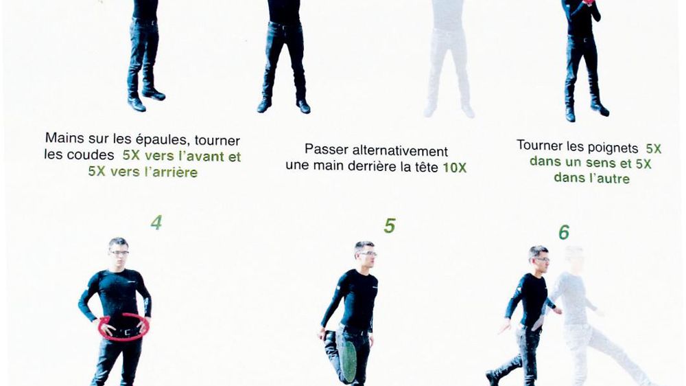 Des programmes d'entraînement spéciaux ont été conçus pour le centre horticole de production de Lausanne par Majda Scharl, entraîneur diplômée de sport d'élite. Ci-dessus, le « Réveil musculaire » en six étapes. Des programmes d'entraînement spéciaux ont été conçus pour le centre horticole de production de Lausanne par Majda Scharl, entraîneur diplômée de sport d'élite. Ci-dessus, le « Réveil musculaire » en six étapes.
