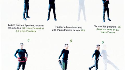 Des programmes d'entraînement spéciaux ont été conçus pour le centre horticole de production de Lausanne par Majda Scharl, entraîneur diplômée de sport d'élite. Ci-dessus, le « Réveil musculaire » en six étapes.