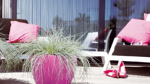 Les plantes, les contenants et l'environnement marketing peuvent utiliser « Radiant Orchid » pour créer des atmosphères sur les points de vente.PHOTO : ELHO