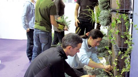 Une classe de stagiaires en brevet professionnel « Aménagements paysagers » au CFPPAH de Saint-Germain-en-Laye a construit un pan de mur végétalisé de 4 m2.