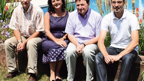 De gauche à droite : Jean-Yves Pauchard, Nathalie Joulié-Morand, Guillaume Berthier, et Philippe Pauchard. Les quatre partenaires ont lancé, en Lorraine, Terramie, structure dédiée à la conception et à la réalisation de jardins à visée thérapeutique.PHOTO : ISABELLE BOUCQ