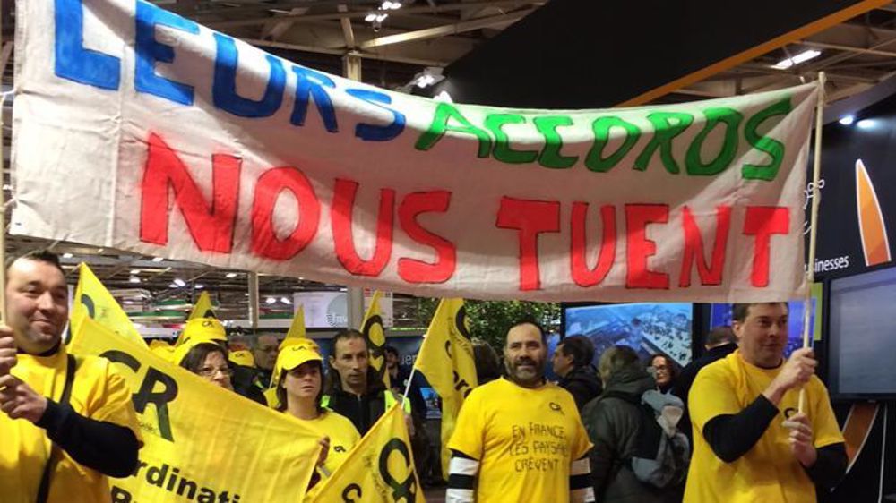 Manifestation de la Coordination rurale le 27 février 2018 au Salon international de l’agriculture. © M. Salset/GFA