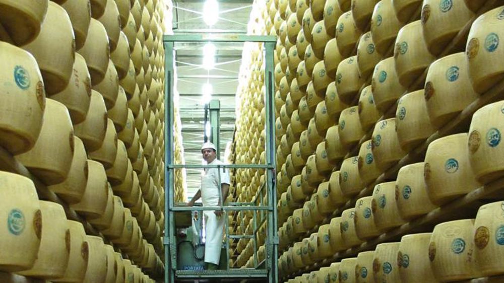 Parmesan dans une cave en Italie. © P. Bourdois/GFA