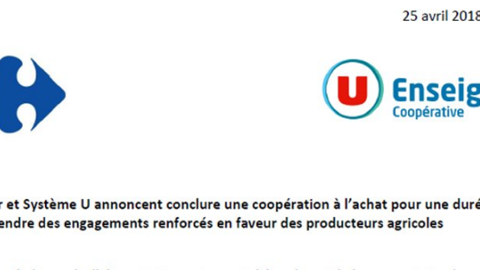 Carrefour et Système U ont annoncé leur collaboration par voie de communiqué, le 25 avril 2018.