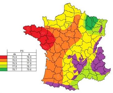Carte de PS modélisé tenant compte de la météo au cours de la formation des enveloppes des grains.