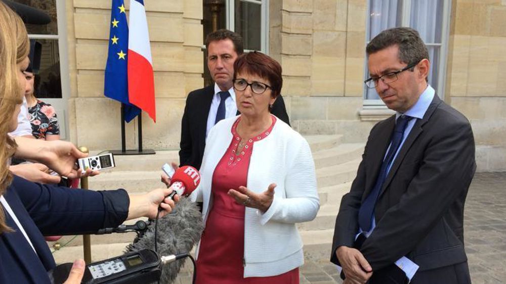 Christiane Lambert à la sortie d’une rencontre de représentants de la FNSEA avec le Premier ministre le 31 mai. © A. Cardinaux/GFA