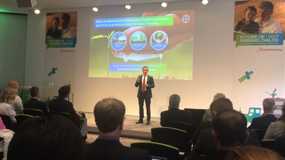 Liam Condon, président de la division Crop Science de Bayer, lors d’une conférence de presse le mardi 19 septembre 2017. © A. Magnard/GFA