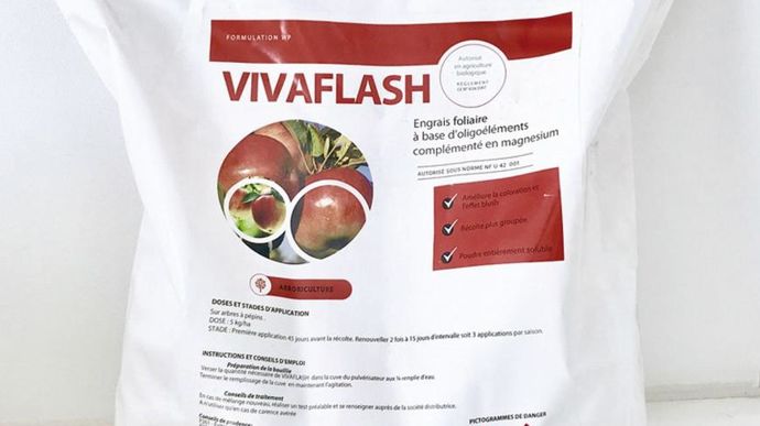 Vivaflash sur pommes et Alvea sur céréales, engrais foliaires de Vivagro.